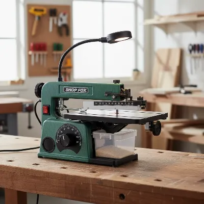 Shop Fox W1713 16-inch Variable Speed Scroll Saw with key features highlighted