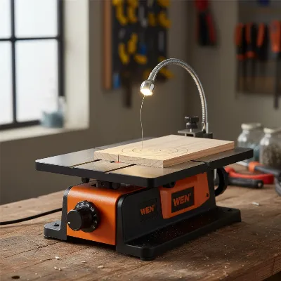 Detailed view of the WEN 16-Inch Two-Direction Scroll Saw highlighting its unique features and design.